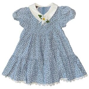 Good Lad Vintage Girls Size 5 Blue White Ditzy Floral Print Puff Sleeve Dress